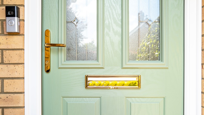 front door with wireless doorbell