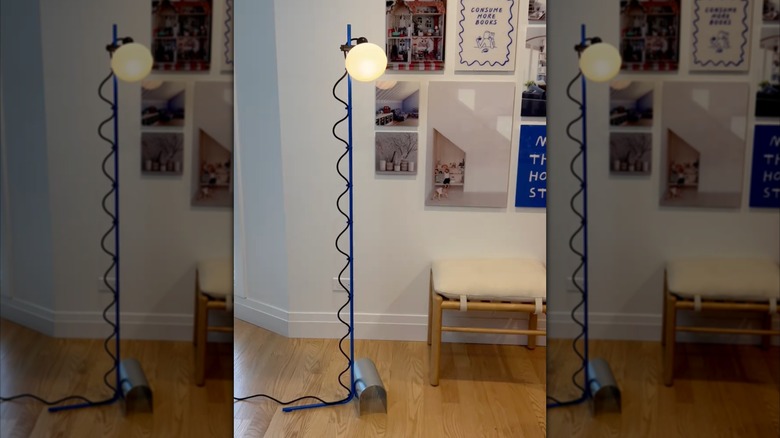 blue DIY lamp with IKEA supplies and zip ties