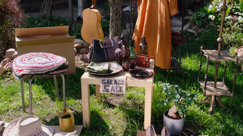 Garage sale with lots of old items