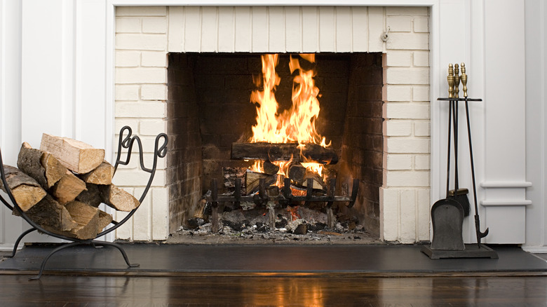 Fireplace with wood