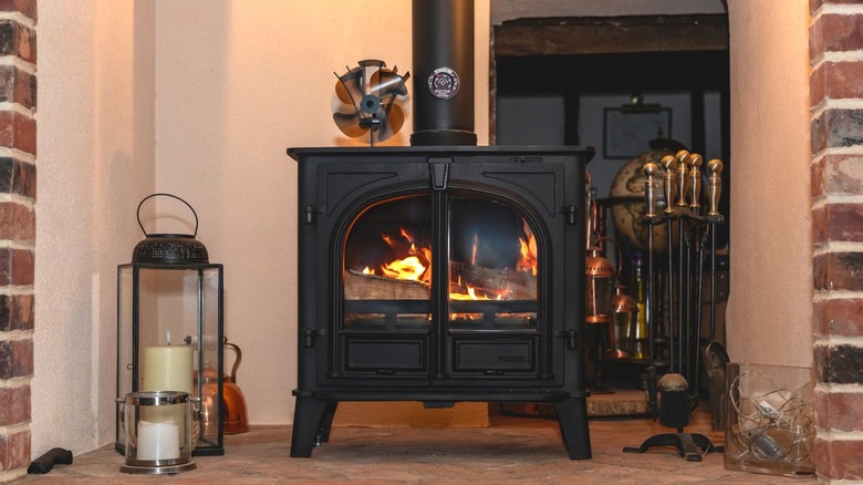 Wood-burning stove in a living room