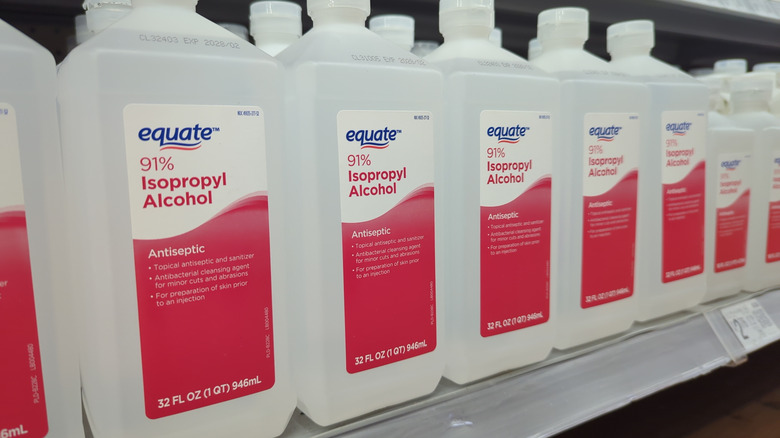 Bottles of isopropyl alcohol on a store's shelf