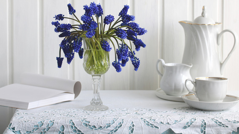 Flowers on a lace tablecloth