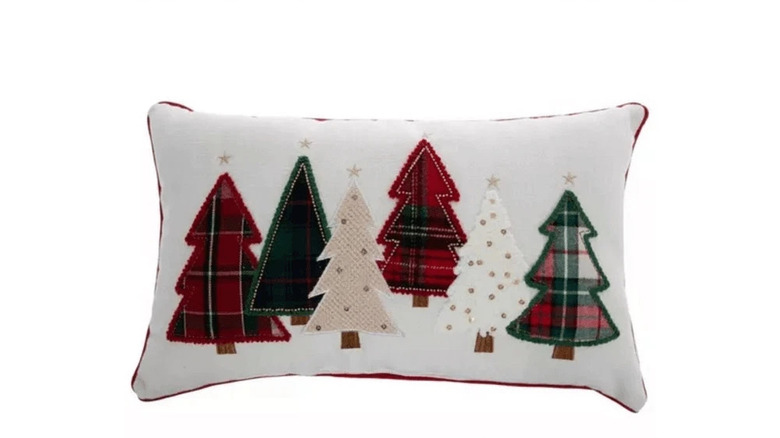 Throw pillow with Christmas trees in different fabrics