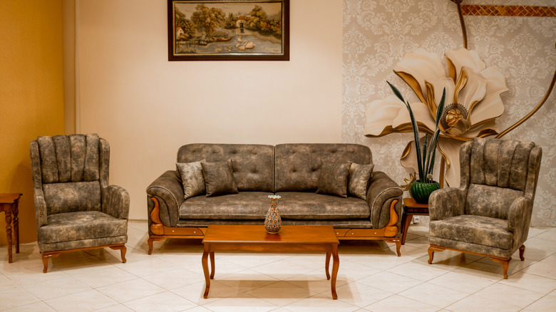 A matching living room furniture set