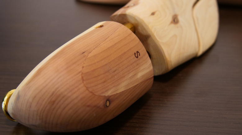 A close-up shot on an adjustable wood shoe tree