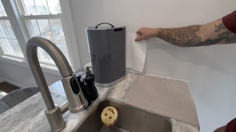 grabbing paper towel from dispenser
