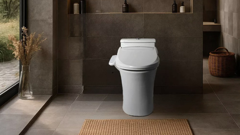 A bidet toilet seat in a modern bathroom