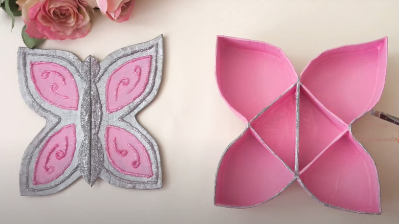 Sparkly ink butterfly box made of an upcycled container