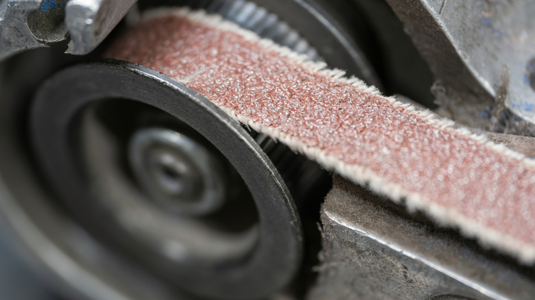 closeup on belt sander