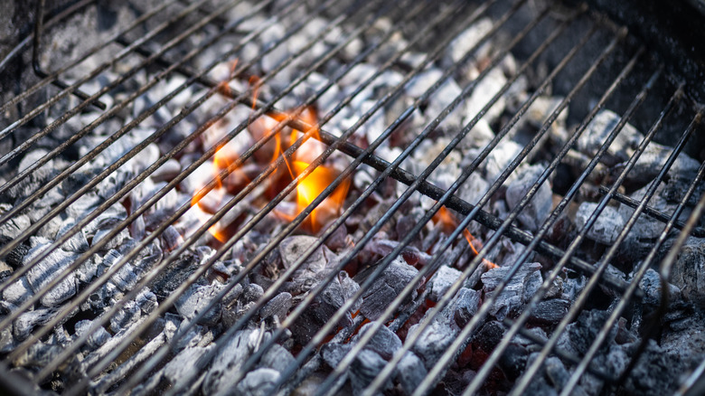 Close up of fire on charcoal grill