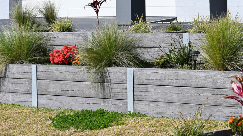 Retaining walls made out of concrete sleepers