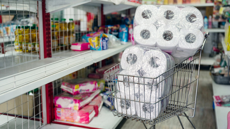 toilet paper in grocery cart