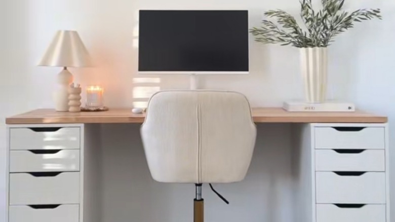 IKEA countertop on top of ALEX drawers to create custom desk