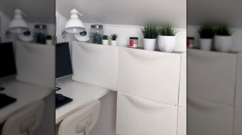 IKEA shoe rack used as office storage cubby