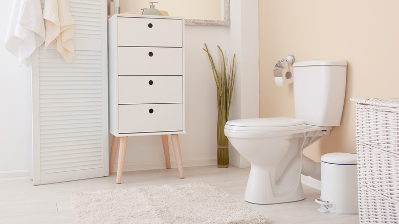 white toilet in minimalist bathroom