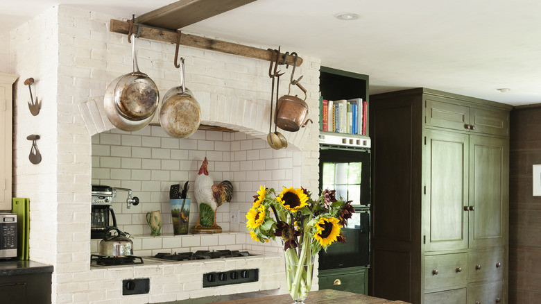 pot rack in country kitchen