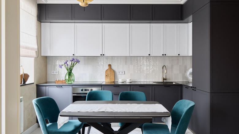two-toned grey white kitchen cabinets