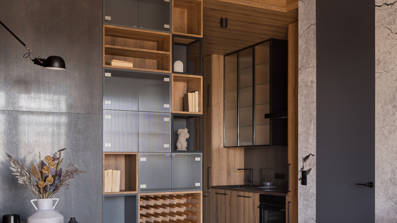 mixed shelving in modern kitchen