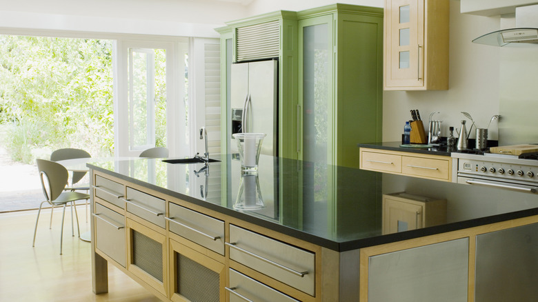 green and brown modern kitchen