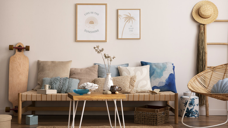 A living room nook decorated in coastal design