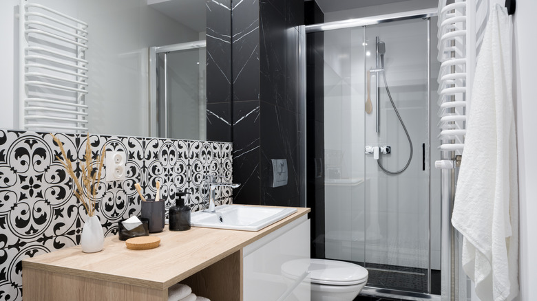 Black and white shower bathroom