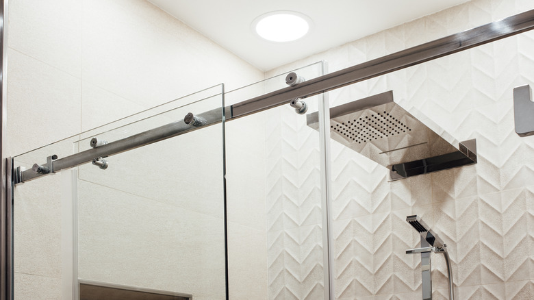 A glass shower door