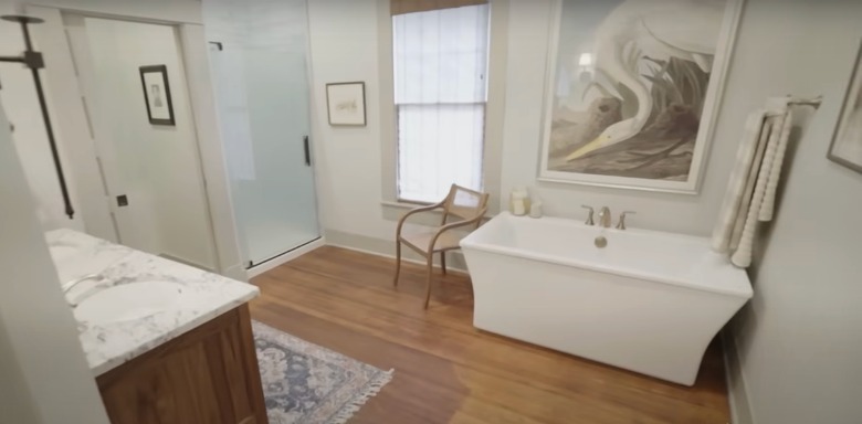 bright bathroom with wood floors