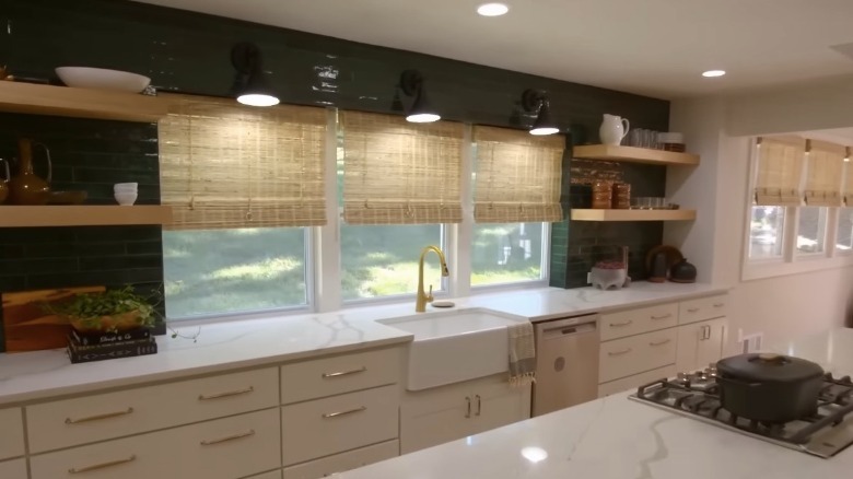 Kitchen with windows above sink