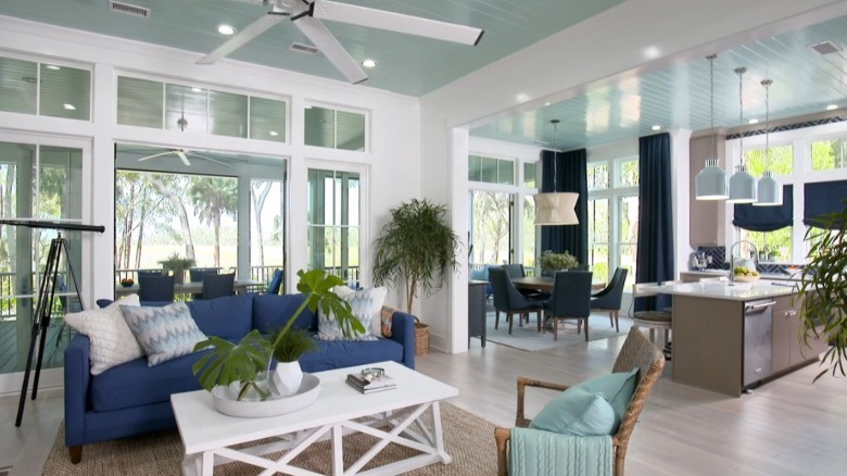 The coastal blue living room from HGTV's 2020 Dream Home