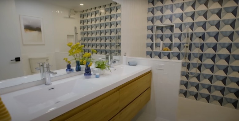 modern bathroom with blue tile